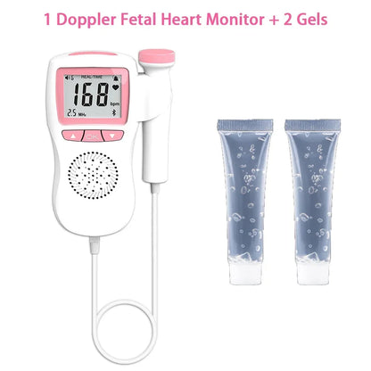 Doppler Cardiofrequenzimetro Fetale E Gel Heart Beat Gravidanza Baby Fetal Sound Rilevatore Di Frequenza Cardiaca Nessuna Radiazione Display LCD Curve