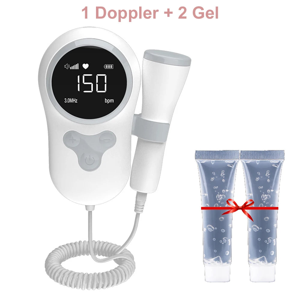 Doppler Cardiofrequenzimetro Fetale E Gel Heart Beat Gravidanza Baby Fetal Sound Rilevatore Di Frequenza Cardiaca Nessuna Radiazione Display LCD Curve
