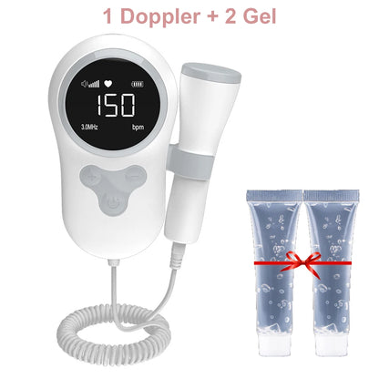 Doppler Cardiofrequenzimetro Fetale E Gel Heart Beat Gravidanza Baby Fetal Sound Rilevatore Di Frequenza Cardiaca Nessuna Radiazione Display LCD Curve