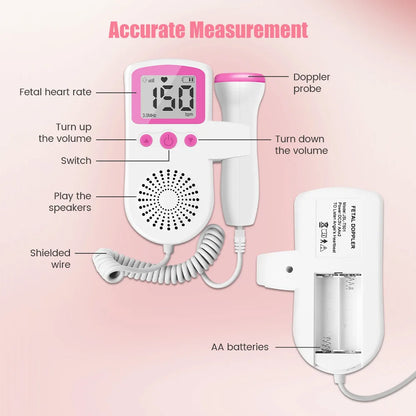 Doppler Cardiofrequenzimetro Fetale E Gel Heart Beat Gravidanza Baby Fetal Sound Rilevatore Di Frequenza Cardiaca Nessuna Radiazione Display LCD Curve