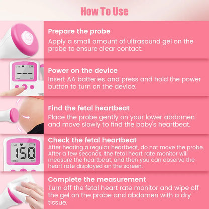 Doppler Cardiofrequenzimetro Fetale E Gel Heart Beat Gravidanza Baby Fetal Sound Rilevatore Di Frequenza Cardiaca Nessuna Radiazione Display LCD Curve