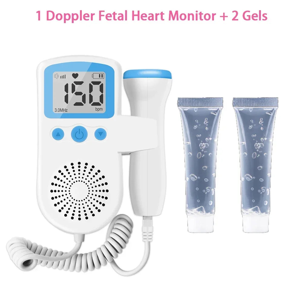 Doppler Cardiofrequenzimetro Fetale E Gel Heart Beat Gravidanza Baby Fetal Sound Rilevatore Di Frequenza Cardiaca Nessuna Radiazione Display LCD Curve