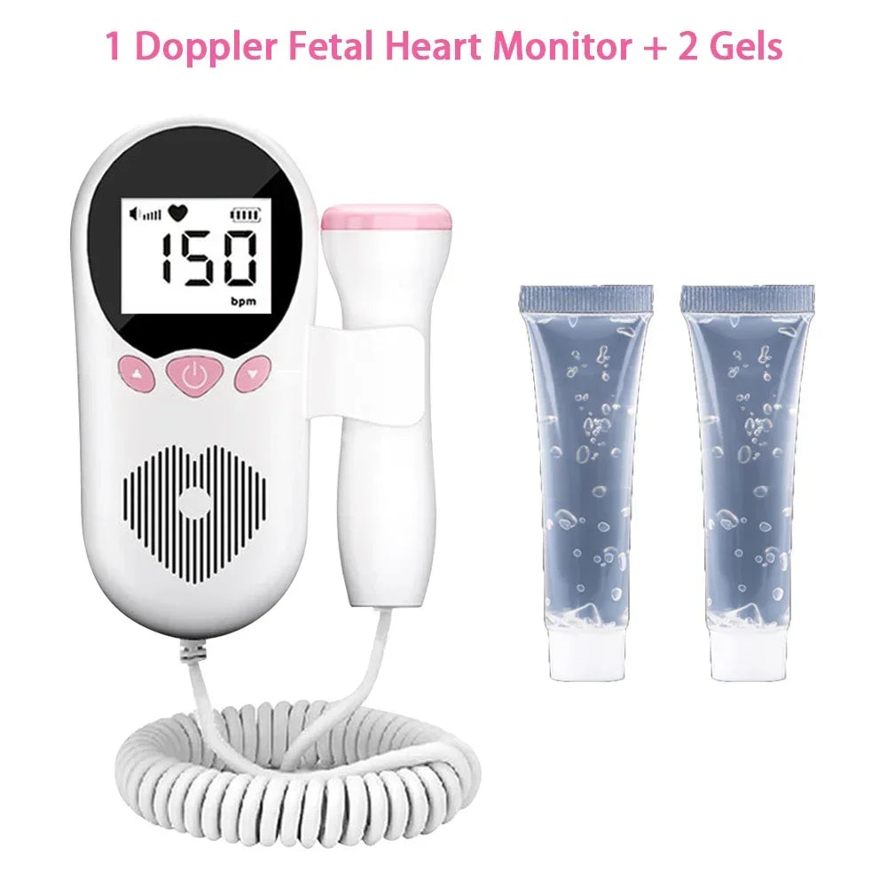 Doppler Cardiofrequenzimetro Fetale E Gel Heart Beat Gravidanza Baby Fetal Sound Rilevatore Di Frequenza Cardiaca Nessuna Radiazione Display LCD Curve