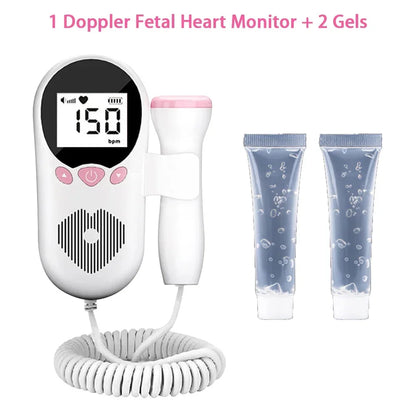 Doppler Cardiofrequenzimetro Fetale E Gel Heart Beat Gravidanza Baby Fetal Sound Rilevatore Di Frequenza Cardiaca Nessuna Radiazione Display LCD Curve