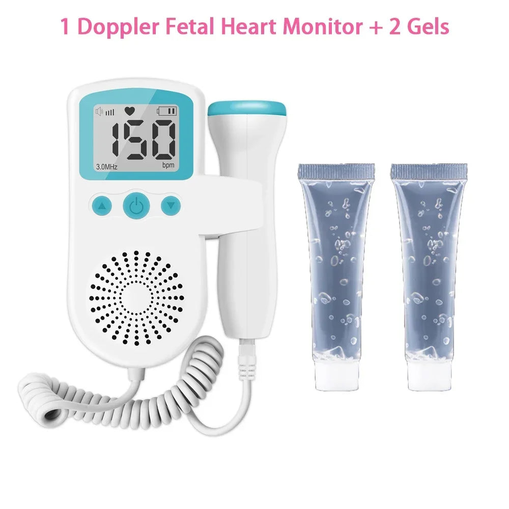 Doppler Cardiofrequenzimetro Fetale E Gel Heart Beat Gravidanza Baby Fetal Sound Rilevatore Di Frequenza Cardiaca Nessuna Radiazione Display LCD Curve