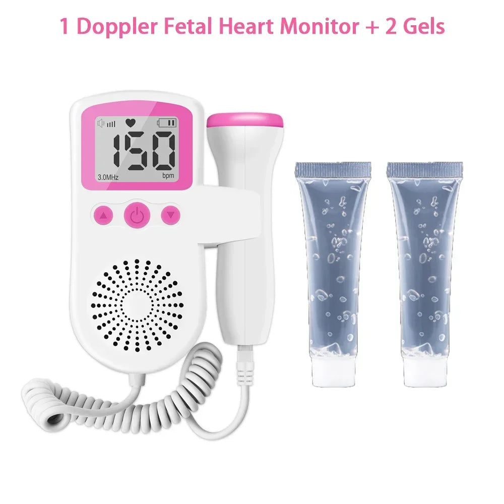 Doppler Cardiofrequenzimetro Fetale E Gel Heart Beat Gravidanza Baby Fetal Sound Rilevatore Di Frequenza Cardiaca Nessuna Radiazione Display LCD Curve