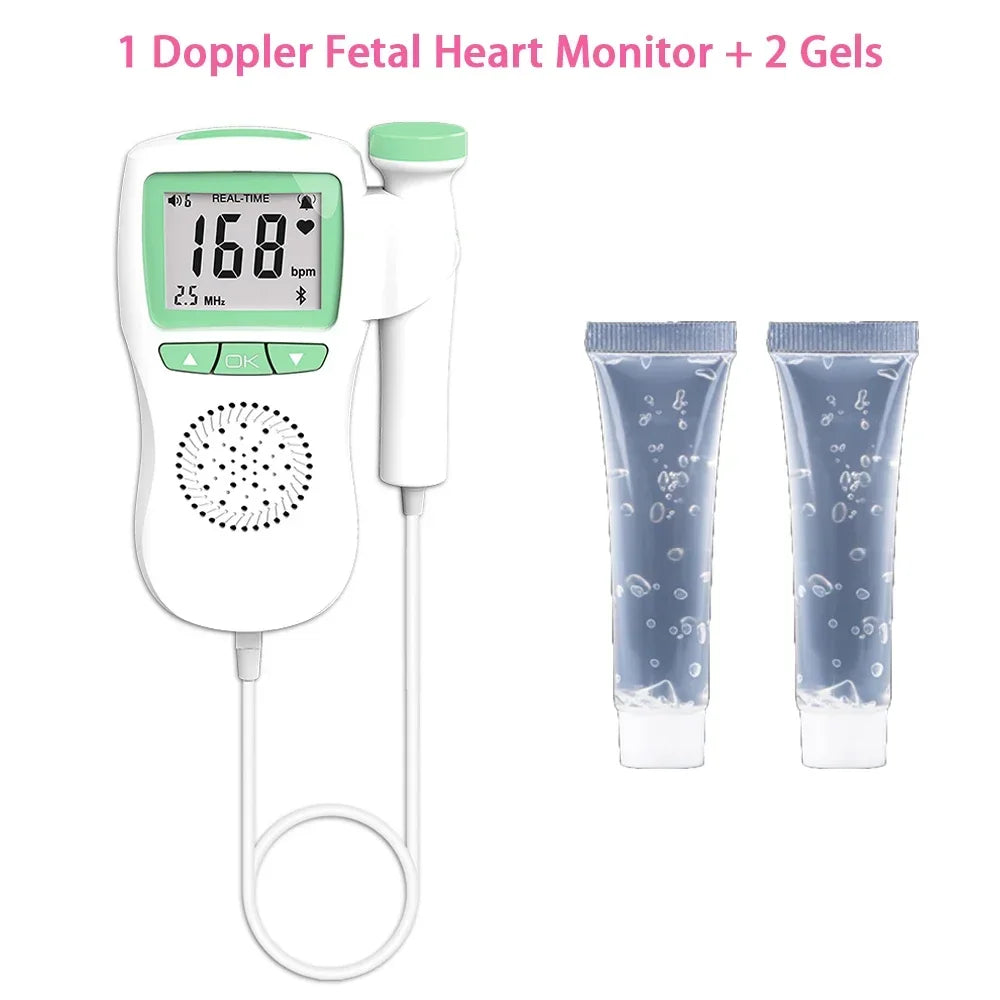 Doppler Cardiofrequenzimetro Fetale E Gel Heart Beat Gravidanza Baby Fetal Sound Rilevatore Di Frequenza Cardiaca Nessuna Radiazione Display LCD Curve